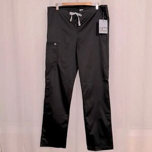 Wonder Wink S Tall Solid Black Gray Drawstring 3 Pocket Cargo Scrub Pants 38/33